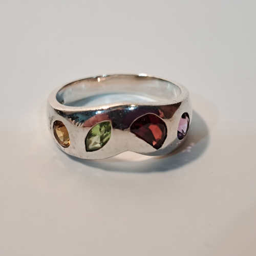HW-534 Ring, Three-Stone Multi-Colors / Band $46 at Hunter Wolff Gallery